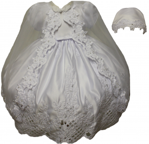 GIRLS CHRISTENING DRESS W/ BONNET HAT 0515625-WHITE